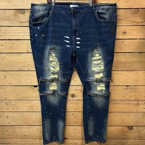 Pantalones de mezclilla GS115 para hombre 50 x 31 ropa de calle pintura salpicaduras hip hop holgados rip denim - Imagen 1 de 12