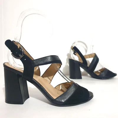 Naturalizer Shoes Sz US7 UK5 EU37 Black Leather Comfort Block Heels Straps Terah - Image 1 of 4