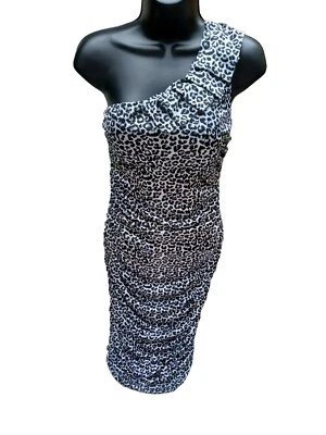 Vestido ajustado estampado de leopardo rubí zorro talla mediana de un hombro Foto 1 de 4