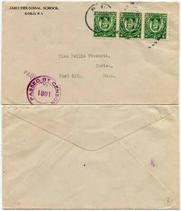 PHILIPPINES CENSORED 1801 + PAQUEBOT JARO SCHOOL PRINTED ENVELOPE ILOILO to USA - Picture 1 of 1