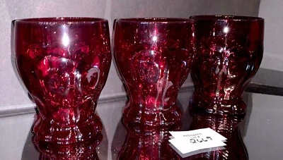 3 Imperial Provincial Ruby Red Thumbprint Goblet Juice Glasses Vintage - Image 1 of 4