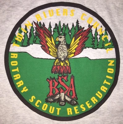 VTG BSA T-Shirt Twin Rivers Council Rotary Scout Reservation 50/50 XXL EAGLE - Image 1 of 4