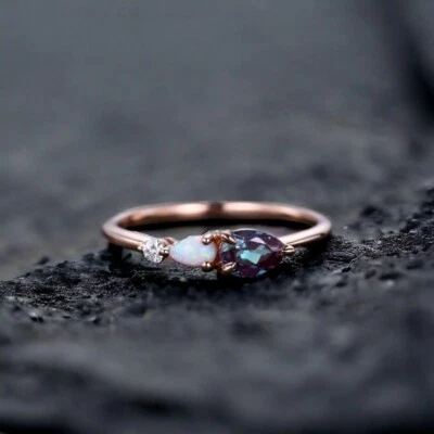 Vintage Alexandrite Opal Engagement Ring 14k Rose Gold Plated Promise Ring - Image 1 of 4