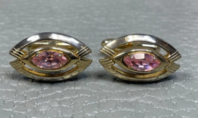 Gemelos vintage enchapados en oro amarillo piedra "ojo rosado" Foto 1 de 3