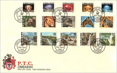 Zimbabwe 1980 First Definitive Issue Full set to $2 FDC Salisbury SHS Cover