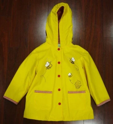 Circo Yellow Honey Bee Hooded Rain Coat Plaid Lined Jacket Childs Girls Size 4T - Image 1 of 4