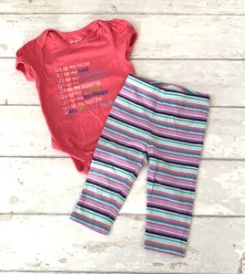 Baby Girl 6-9m Outfit Pink Purple Stripes Leggings Pants & Bodysuit Kids Set  - Picture 1 of 4