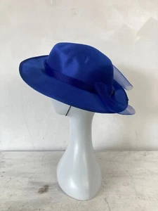 Vintage 1980’s Royal Blue Women's Top Hat Satin Bow Wedding Occasion - Picture 1 of 11