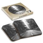 2 x Boxed Square Coasters - BW - Forest Road Car Driving Path  #41023