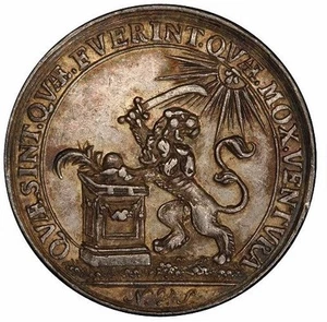 PCGS AU50 1745 NIEDERLANDE VERVOLG-197 MEDAILLE-SILBER RECHENPFENNIG LÖWE SONNENGETÖNT - Bild 1 von 9