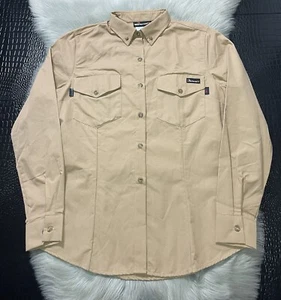 Workrite FR GlenGuard Button Down Work Shirt Size Medium Dark Khaki Tan USA New - Picture 1 of 9