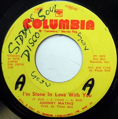 JOHNNY MATHIS 45 I'm Stone In Love / Sweet Child VG++ Pop JA PRESS Soul c1377 - Image 1 of 2