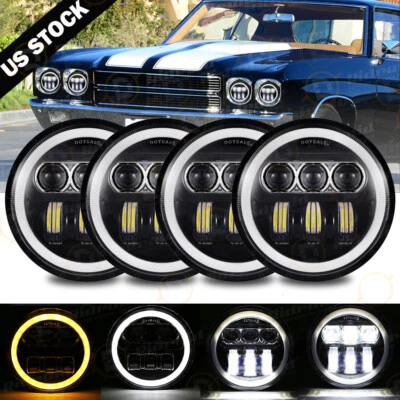 4PCS 5 3/4" 5.75 Projector  LED Headlights Sealed Beam  Ring DRL Bulbs - Image 1 of 4