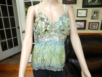 Hale Bob~Top de alça de espaguete verde multi enfeitado~L~lantejoulas~elástico~N/W/T - Imagem 1 de 4