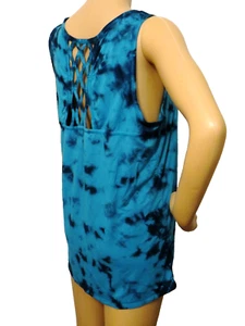 Women's Medium Ideology Zen Jade Vine (Jade/Blue) Tie-Dye Lattice-Back Tank Top - Picture 1 of 13