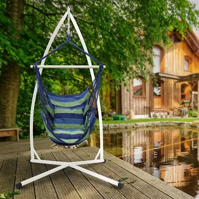 Silla colgante con soporte 208cm azul/verde hamaca 2 cojines interior o exterior - Imagen 1 de 4