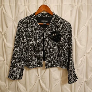 Jessica Howard Houndstooth Cropped Jacket Embellished Flower Size 14 - Picture 1 of 7