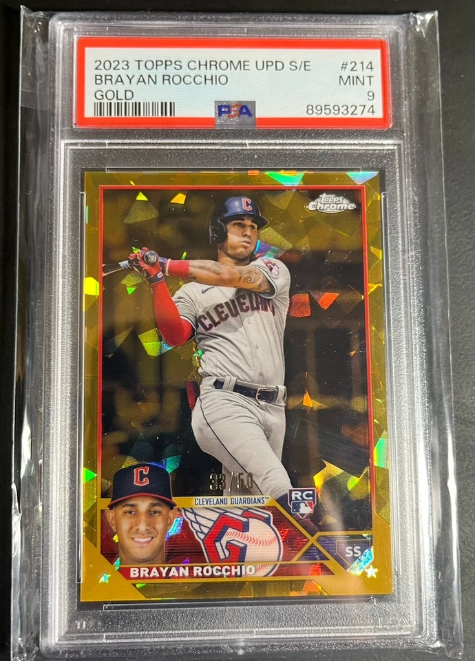 2023 Topps Chrome Update Sapphire BRAYAN ROCCHIO Gold /50 Rookie PSA 9 - Image 1 of 2