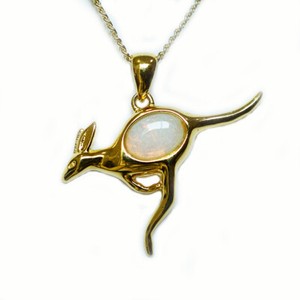 Australian Solid Opal Kangaroo Sterling Silver Necklace 18k GP