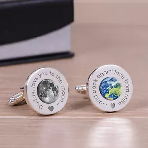 Gemelos personalizados con acabado plateado Daddy Love You To The Moon - Día del Padre - Imagen 1 de 5