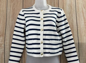 J.Crew Emilie Strickjacke Pullover Damen S weiß gestreift Strick Knopfdetail Baumwolle - Bild 1 von 10