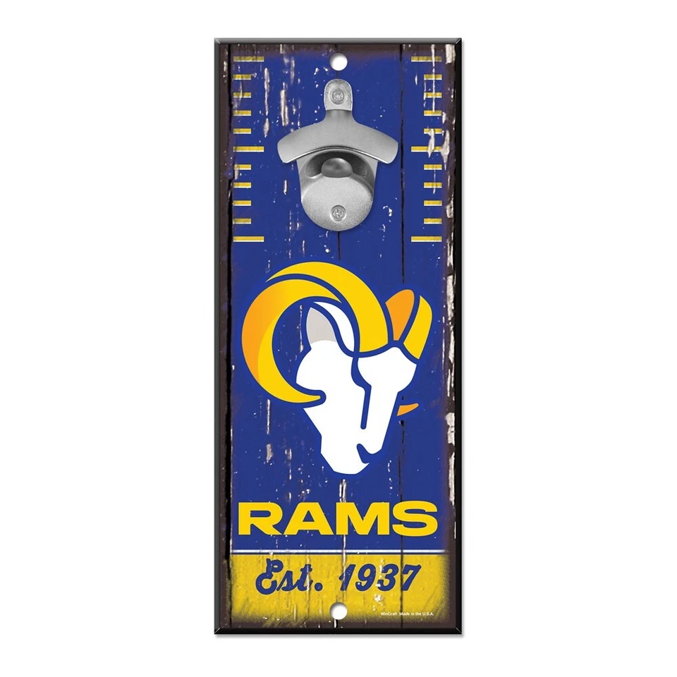 Letrero de pared abridor de botellas envejecido Los Angeles Rams 5" X 11" tablero duro Foto 1 de 1