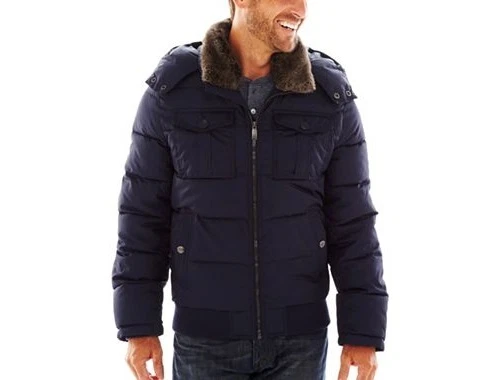 New Mens DOCKERS Hooded Bomber Jacket Navy or Black MSRP $250 - Image 1 of 1
