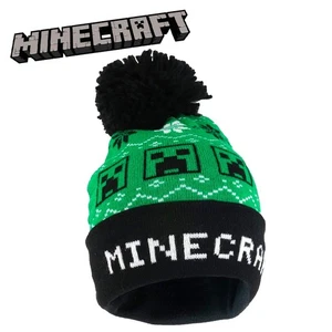 Minecraft The Creeper Fair Isle Beanie mit Bommel, Kinder, Einheitsgröße, grün, offiziell - Bild 1 von 6