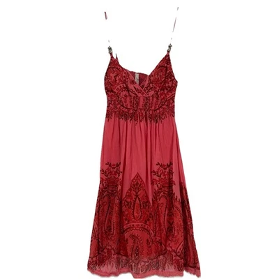 Derek Heart Y2K Boho Dress Empire Waist Pink Smocked Lace Sleeveless Size M - Image 1 of 4