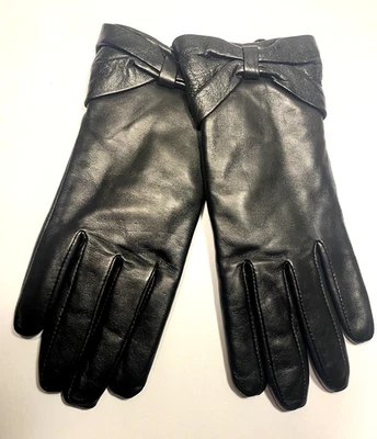 Guantes para mujer Charter Club XL 100 % cuero negro con puño con lazo forrados de piel sintética Foto 1 de 4