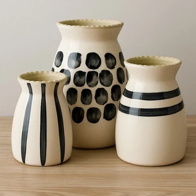 Juego de 3 jarrones de cerámica cooperativos creativos esmalte craquelado moderno de granja Foto 1 de 4