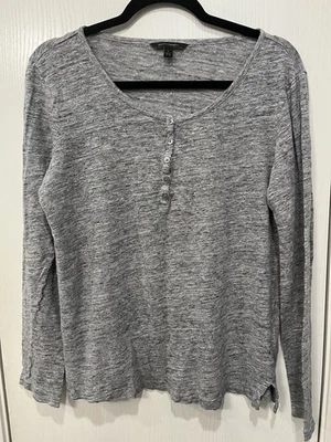 Camisa tejida de lino Banana Republic para mujer L gris Henley manga larga capa de camiseta Foto 1 de 4
