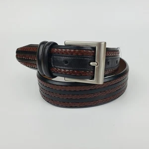 Allen Edmonds Belt Black Mahogany Leather Triple Braid Inlay Mens 32 Dress Belt - Picture 1 of 14