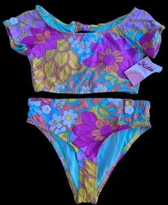 Hobie Girls 2 Piece Top & Bottom Bikini Flower Woodstock Swimsuit Size 16 - Picture 1 of 10