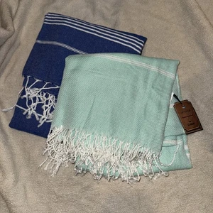 Turkish Beach Towel 100% Cotton Lot Of 2 Genovega Fast Drying 72x36 NWT - Picture 1 of 3
