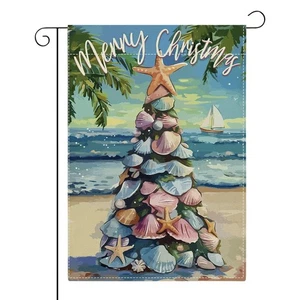 Merry Christmas Tree Beach Decorative Garden Flag,Beach Coastal Christmas Dec... - Picture 1 of 6