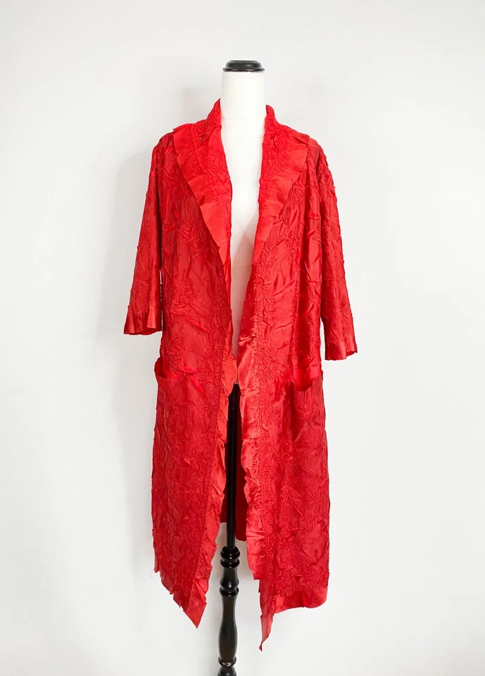 NWT $245 ALQUEMA duster coat jacket sz 1, S-M / red laser-cut crush pockets open - Image 1 of 4