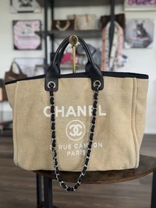CHANEL Deauville Tote Beige Canvas/Leather Removable Straps - Picture 1 of 10