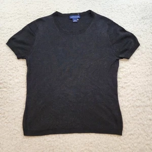 Vintage Ann Taylor Knit Short Sleeve Sweater M Black 100% Silk Quiet Luxury Prep - Picture 1 of 6