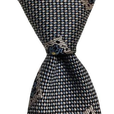 Corbata de seda vintage para hombre GIANNI VERSACE ITALIA de lujo geométrica azul/gris usada en excelente estado Foto 1 de 3