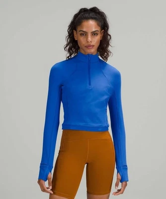Lululemon Its Rulu Run Cropped Half-Zip Pullover Size 14 Blazer Blue Tone - Image 1 of 4