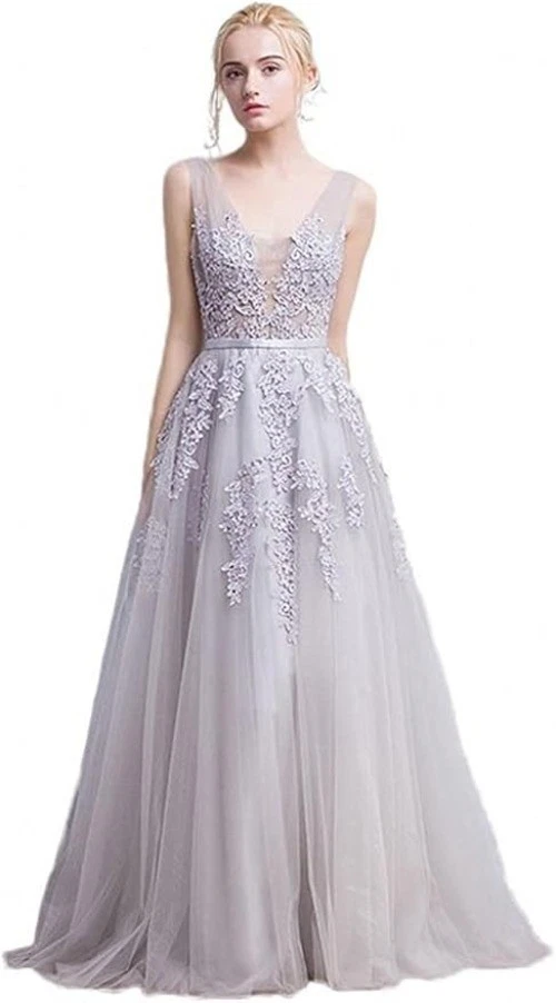 Damen Kleid Brautjungfer Kleider Abschlussball Cocktail Brautjungfern Grau - Bild 1 von 2