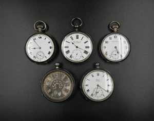 LOTE DE 5 x RELOJES DE BOLSILLO DE PLATA ANTIGUOS - INC JOHN MYERS & CO - Imagen 1 de 24