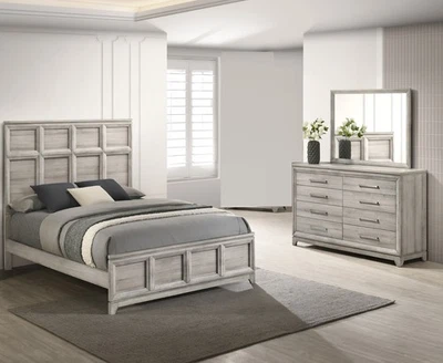 Комплект из 3 предметов традиционный стиль высокий изголовье серый королевский размер кровать комод зеркало - Изображение 1 из 4