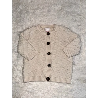 Cardigã Hanna Andersson bebê 6–12 meses 70cm algodão orgânico malha suéter creme - Imagem 1 de 4