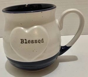 Belle Maison Speckled Blue And White Coffee/Tea Mug with 'Blessed' Heart Imprint - Picture 1 of 5