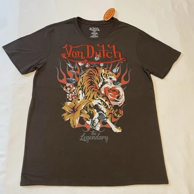 Nueva con etiquetas Camiseta Von Dutch Gráfica Bordada Para Hombre Mediana Marrón con Letras Rojas Foto 1 de 4