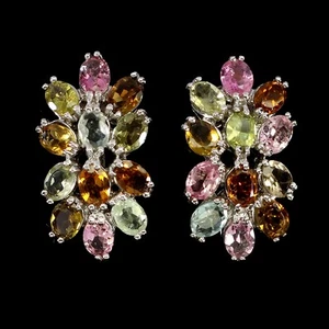 925 Sterling Silver Earrings Oval Tourmaline 4x3mm Natural Gemstone Jewelry - Picture 1 of 14