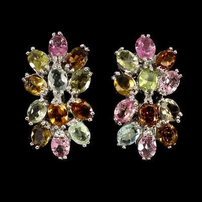 Brincos ovais de prata esterlina 925 turmalina 4x3 mm joias de pedra preciosa natural - Imagem 1 de 4