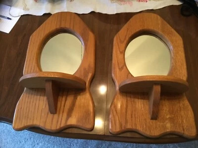 Two   wooden mirror with shelf and circle  cutout - Image 1 of 4